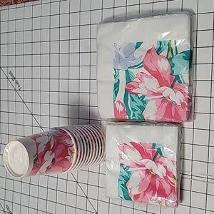 Vintage Summer Garden Luncheon & Beverage Napkins‎ and Party Cups, NIP